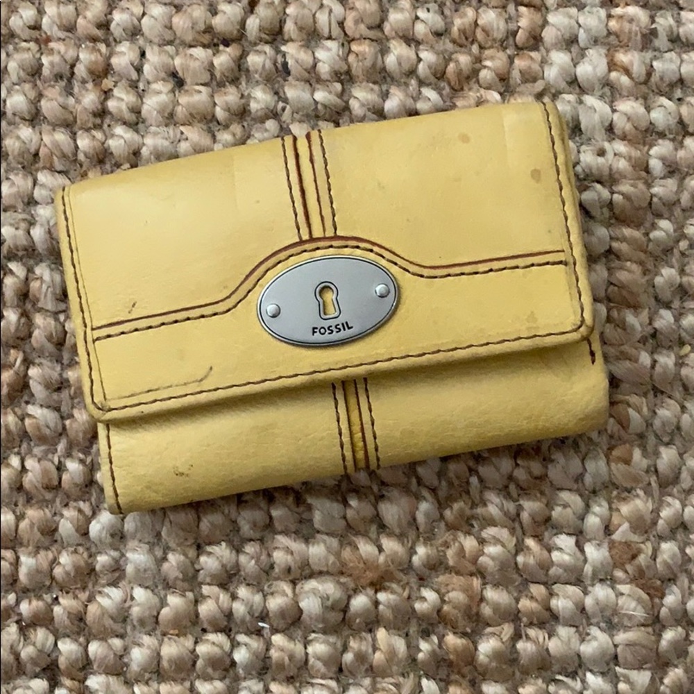 Bright yellow fossil trifold wallet